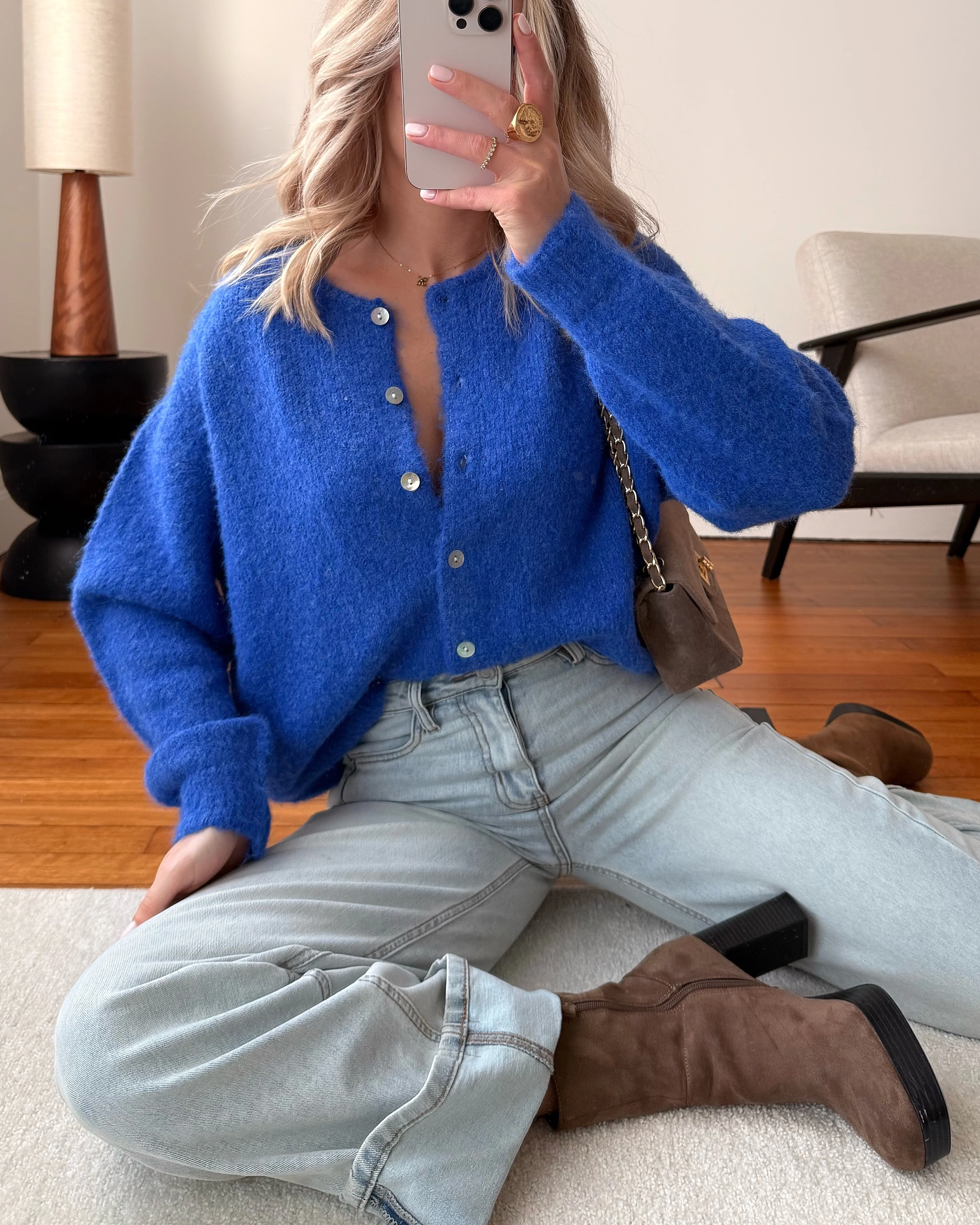Cardigan en laine mélangée BLANDINE - bleu roi - Image 3