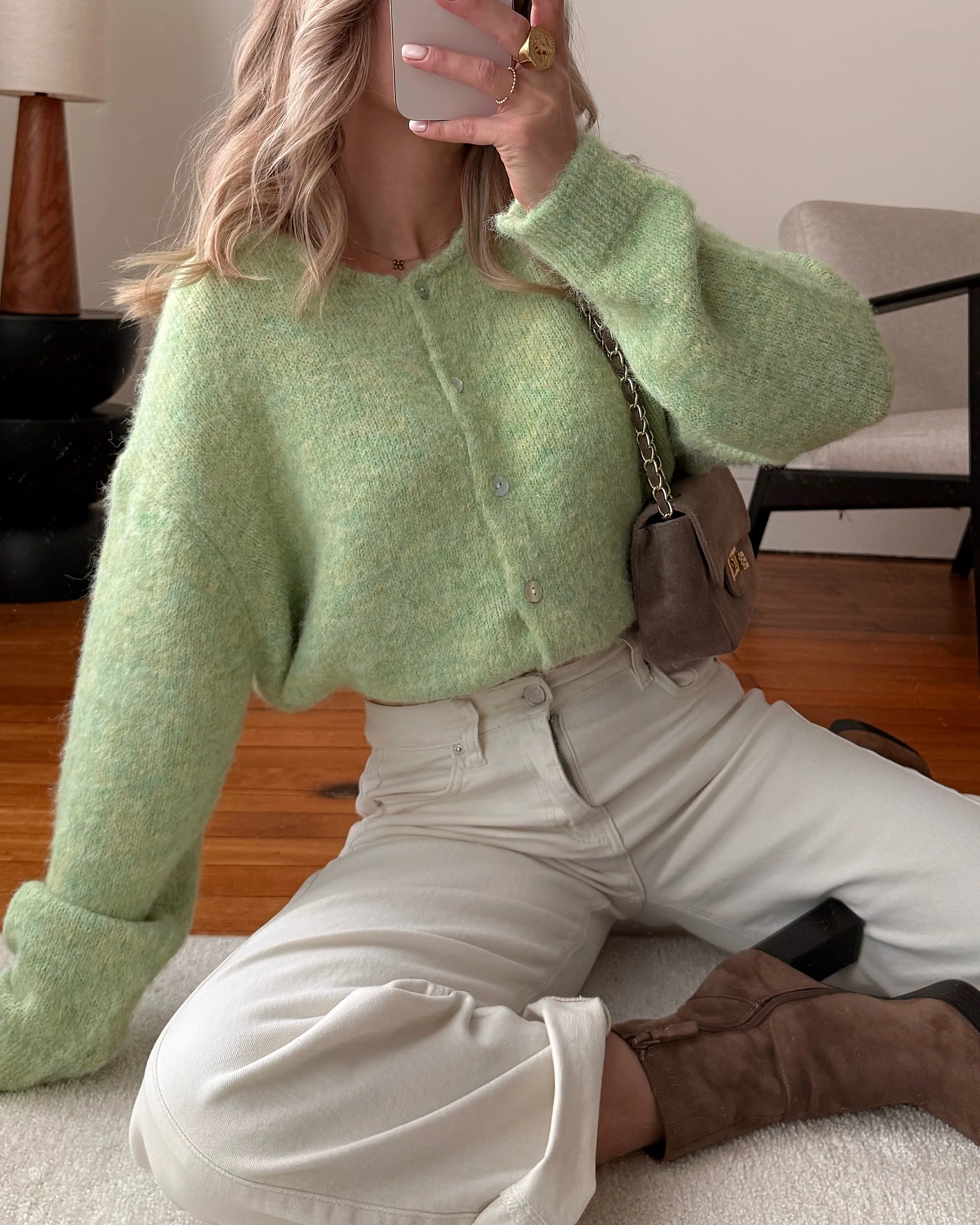 Cardigan en laine mélangée BLANDINE - vert menthe - Image 3
