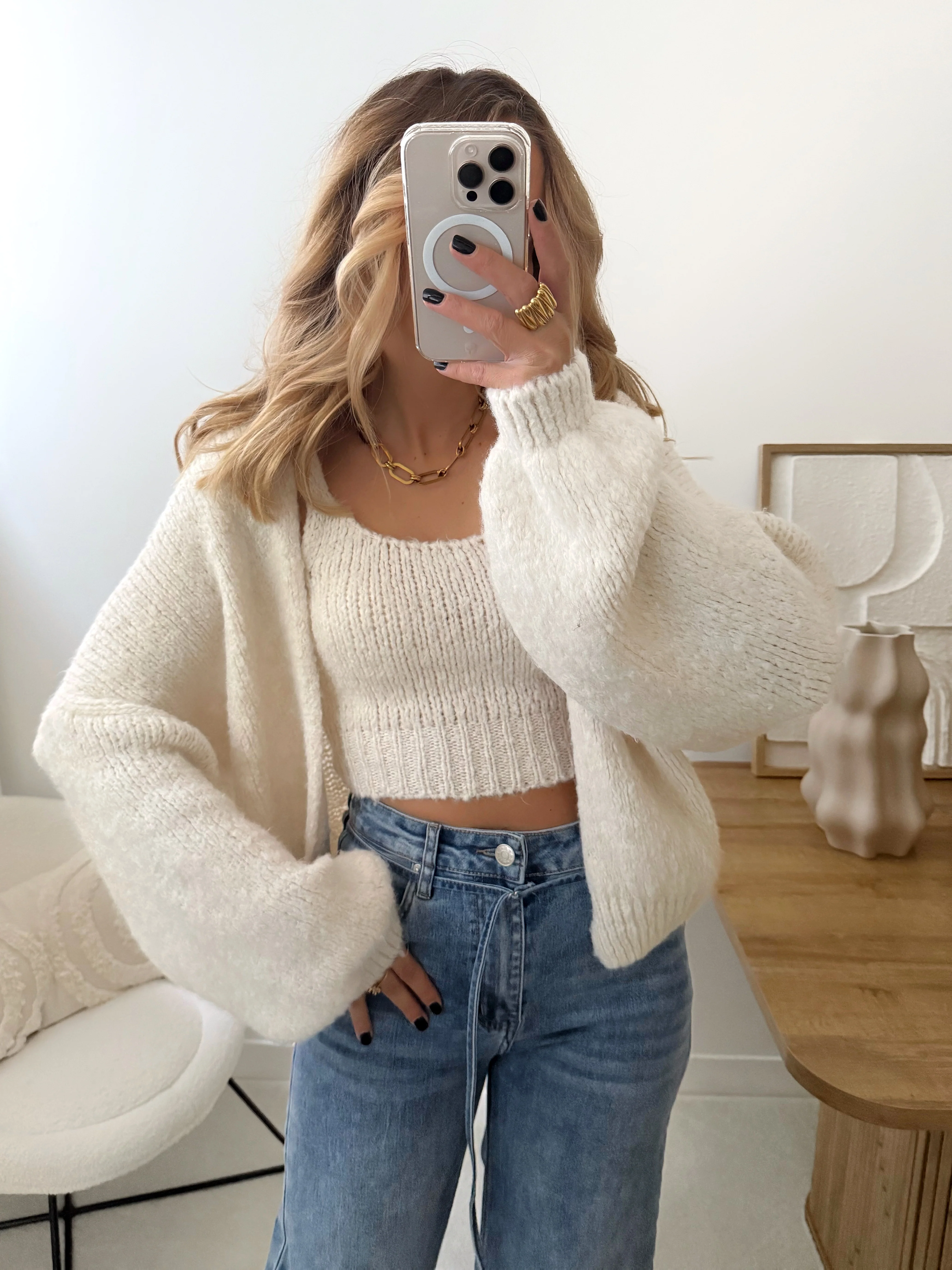 Gilet et top en maille NOEMA - écru