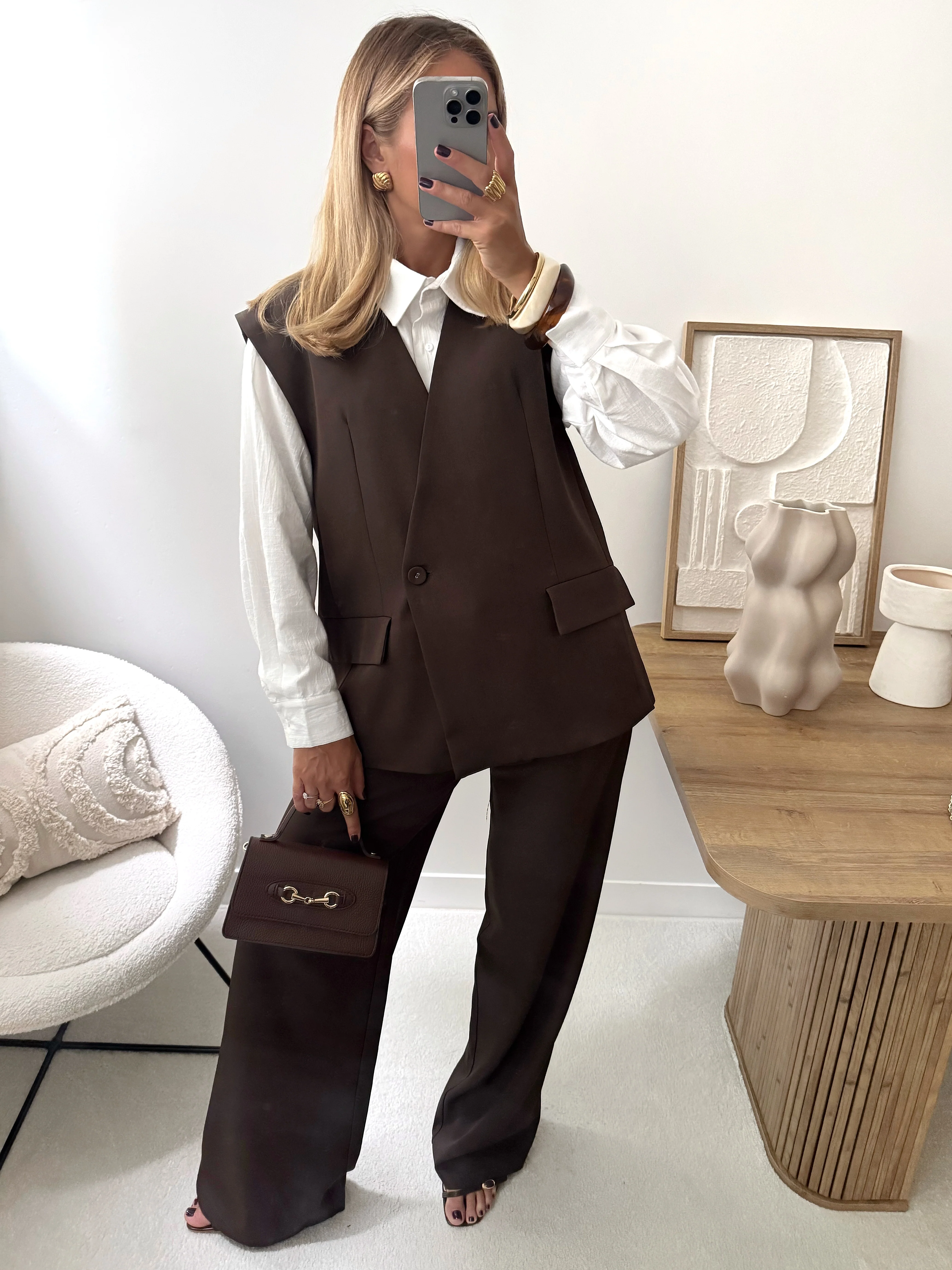 Pantalon tailleur DAMIEN - chocolat - Image 4