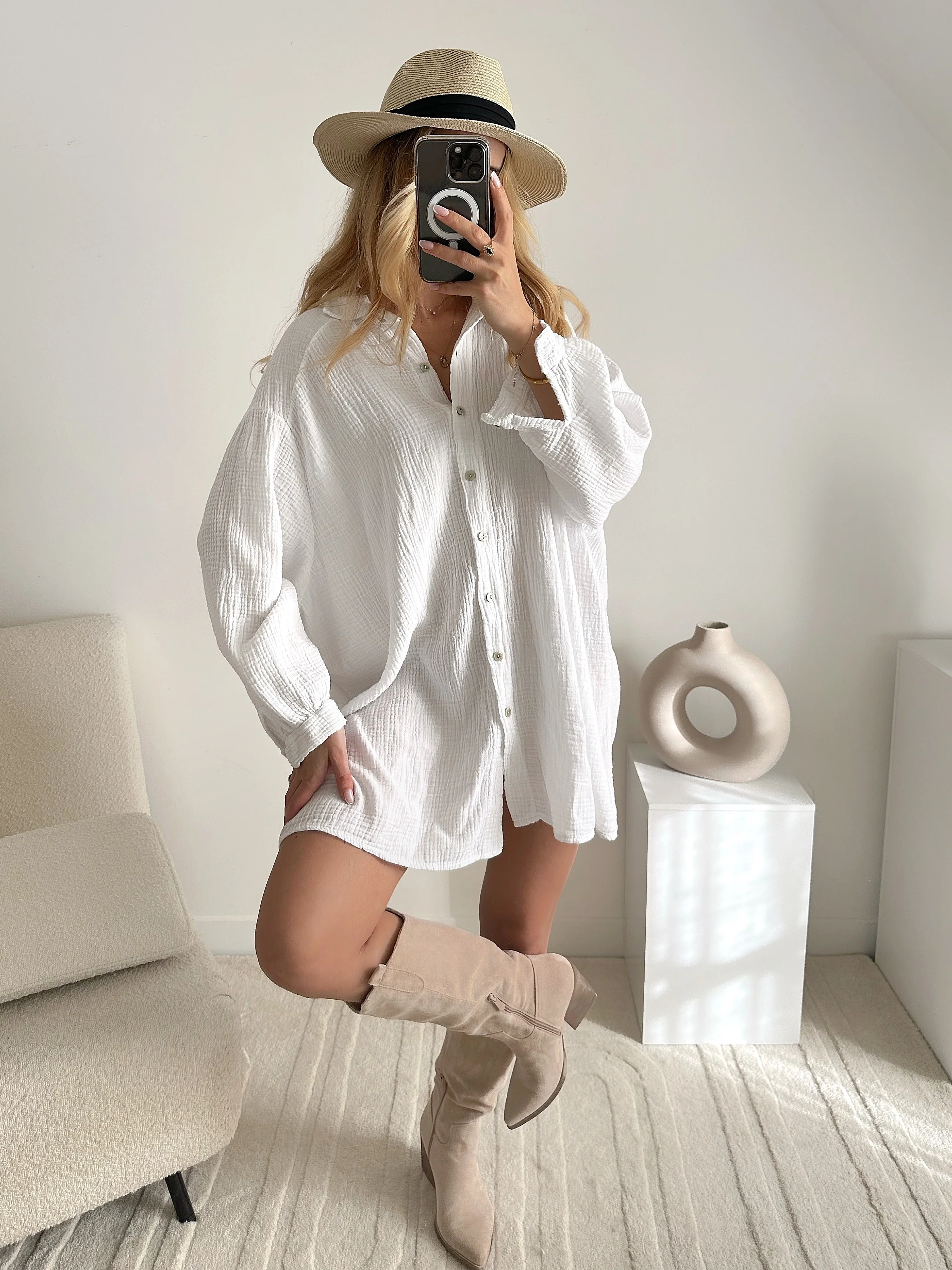 Robe chemise en gaze de coton CAMERON - blanc - Image 2